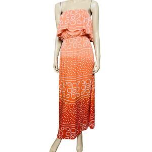 INDAH Orange Coral Maxi Strapless Bohemian Dress Size M 100% Rayon Made in Bali